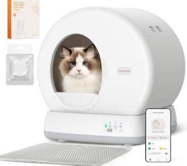 MeoWant Self-Cleaning Cat Litter Box, Integrated Safety Protection Automatic Cat Litter Box for Multi Cats, Extra Large/Odor Removal/APP Control Smart Cat Litter Box with Mat & Liner